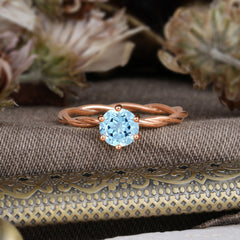 Round Cut Aquamarine Timeless Solitaire Engagement Ring with Twisted Band