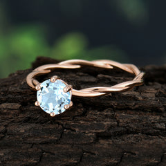 Round Cut Aquamarine Timeless Solitaire Engagement Ring with Twisted Band