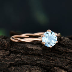 Round Cut Aquamarine Timeless Solitaire Engagement Ring with Twisted Band