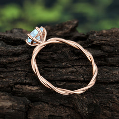 Round Cut Aquamarine Timeless Solitaire Engagement Ring with Twisted Band