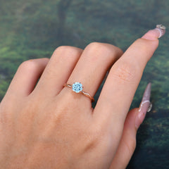Round Cut Aquamarine Timeless Solitaire Engagement Ring with Twisted Band