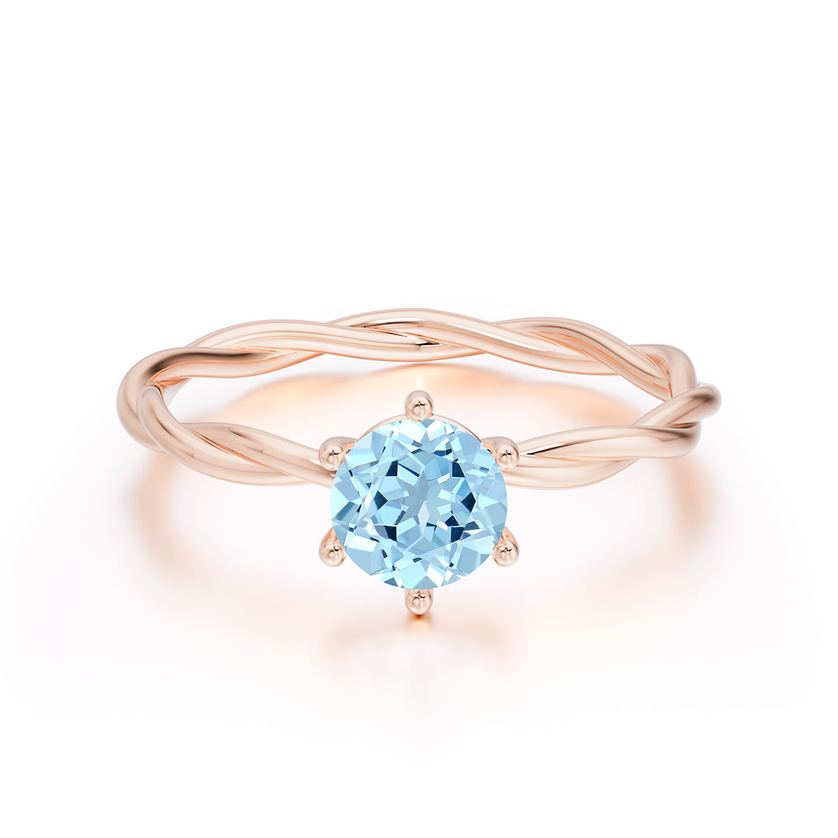 Round Cut Aquamarine Timeless Solitaire Engagement Ring with Twisted Band