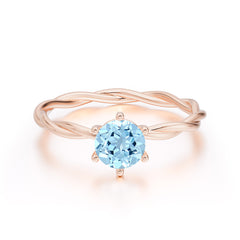 Round Cut Aquamarine Timeless Solitaire Engagement Ring with Twisted Band