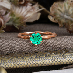 Round Cut Emerald Timeless Solitaire Engagement Ring with Twisted Band