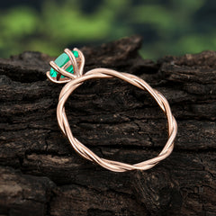 Round Cut Emerald Timeless Solitaire Engagement Ring with Twisted Band