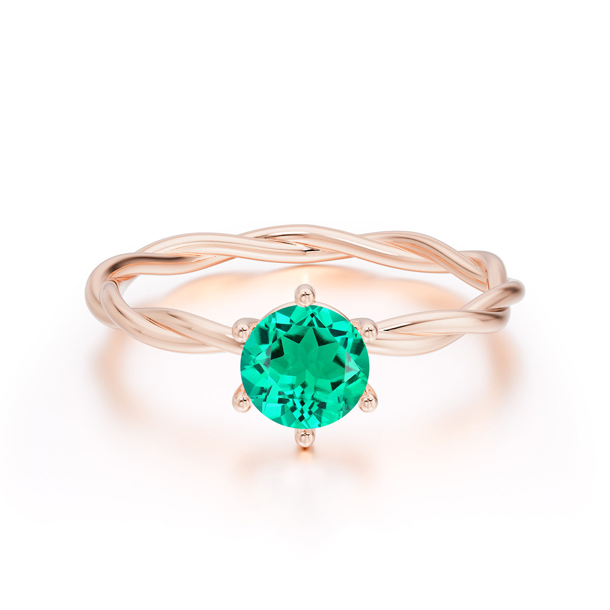 Round Cut Emerald Timeless Solitaire Engagement Ring with Twisted Band
