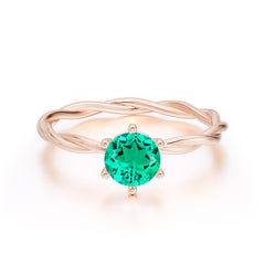 Round Cut Emerald Timeless Solitaire Engagement Ring with Twisted Band