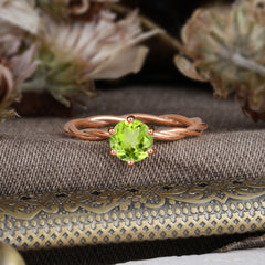 Round Cut Peridot Timeless Solitaire Engagement Ring with Twisted Band