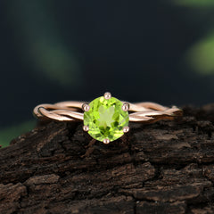 Round Cut Peridot Timeless Solitaire Engagement Ring with Twisted Band