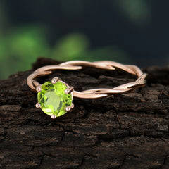 Round Cut Peridot Timeless Solitaire Engagement Ring with Twisted Band