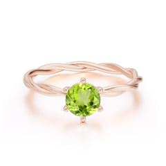 Round Cut Peridot Timeless Solitaire Engagement Ring with Twisted Band
