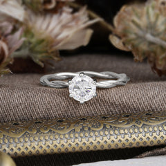 Round Cut Moissanite Timeless Solitaire Engagement Ring with Twisted Band