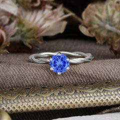 6 Prong Round Cut Sapphire Timeless Solitaire Engagement Ring with Twisted Band