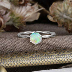Round Cut Opal Timeless Solitaire Engagement Ring with Twisted Band