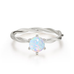 Round Cut Opal Timeless Solitaire Engagement Ring with Twisted Band