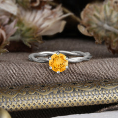 Round Cut Citrine Timeless Solitaire Engagement Ring with Twisted Band