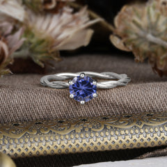 Round Cut Tanzanite Timeless Solitaire Engagement Ring with Twisted Band