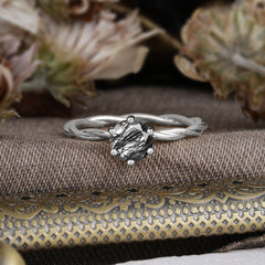 Round Cut Black Rutilated Quartz Timeless Solitaire Engagement Ring with Twisted Band