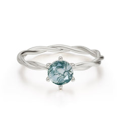 Round Cut Moss Agate Timeless Solitaire Engagement Ring with Twisted Band