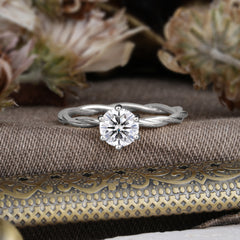 Round Cut Lab Diamond Timeless Solitaire Engagement Ring with Twisted Band