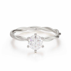 Round Cut Moissanite Timeless Solitaire Engagement Ring with Twisted Band