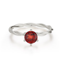 Round Cut Garnet Timeless Solitaire Engagement Ring with Twisted Band