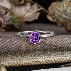 Round Cut Amethyst Timeless Solitaire Engagement Ring with Twisted Band