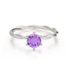 Round Cut Amethyst Timeless Solitaire Engagement Ring with Twisted Band