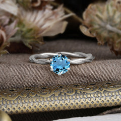 Round Cut Aquamarine Timeless Solitaire Engagement Ring with Twisted Band