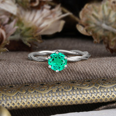 Round Cut Emerald Timeless Solitaire Engagement Ring with Twisted Band