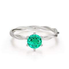 Round Cut Emerald Timeless Solitaire Engagement Ring with Twisted Band
