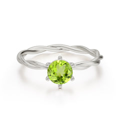 Round Cut Peridot Timeless Solitaire Engagement Ring with Twisted Band