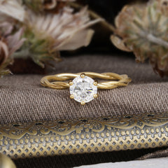 Round Cut Moissanite Timeless Solitaire Engagement Ring with Twisted Band