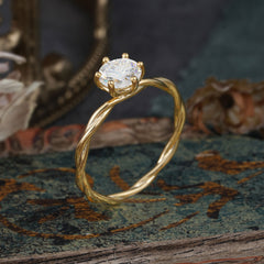 Round Cut Moissanite Timeless Solitaire Engagement Ring with Twisted Band