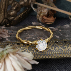 Round Cut Moissanite Timeless Solitaire Engagement Ring with Twisted Band