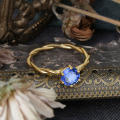6 Prong Round Cut Sapphire Timeless Solitaire Engagement Ring with Twisted Band