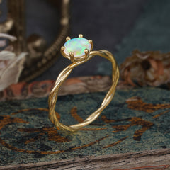 Round Cut Opal Timeless Solitaire Engagement Ring with Twisted Band