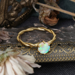 Round Cut Opal Timeless Solitaire Engagement Ring with Twisted Band