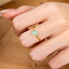Round Cut Opal Timeless Solitaire Engagement Ring with Twisted Band