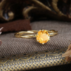 Round Cut Citrine Timeless Solitaire Engagement Ring with Twisted Band