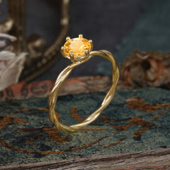 Round Cut Citrine Timeless Solitaire Engagement Ring with Twisted Band