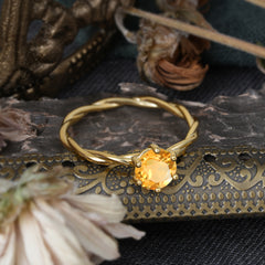 Round Cut Citrine Timeless Solitaire Engagement Ring with Twisted Band