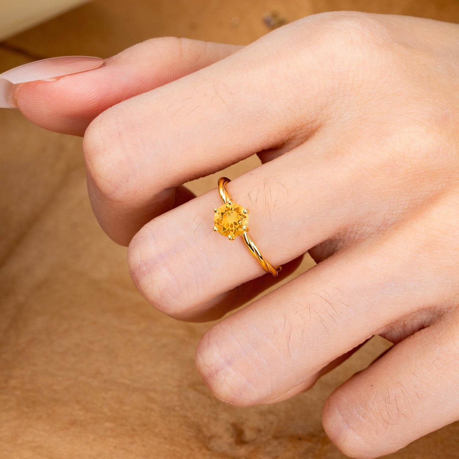 Round Cut Citrine Timeless Solitaire Engagement Ring with Twisted Band