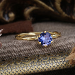Round Cut Tanzanite Timeless Solitaire Engagement Ring with Twisted Band