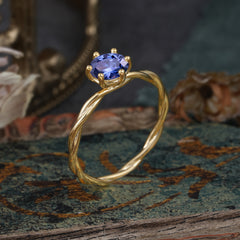 Round Cut Tanzanite Timeless Solitaire Engagement Ring with Twisted Band