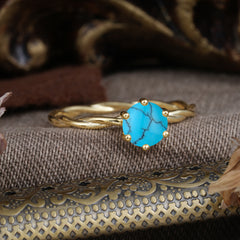 Round Cut Turquoise Timeless Solitaire Engagement Ring with Twisted Band