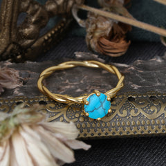 Round Cut Turquoise Timeless Solitaire Engagement Ring with Twisted Band