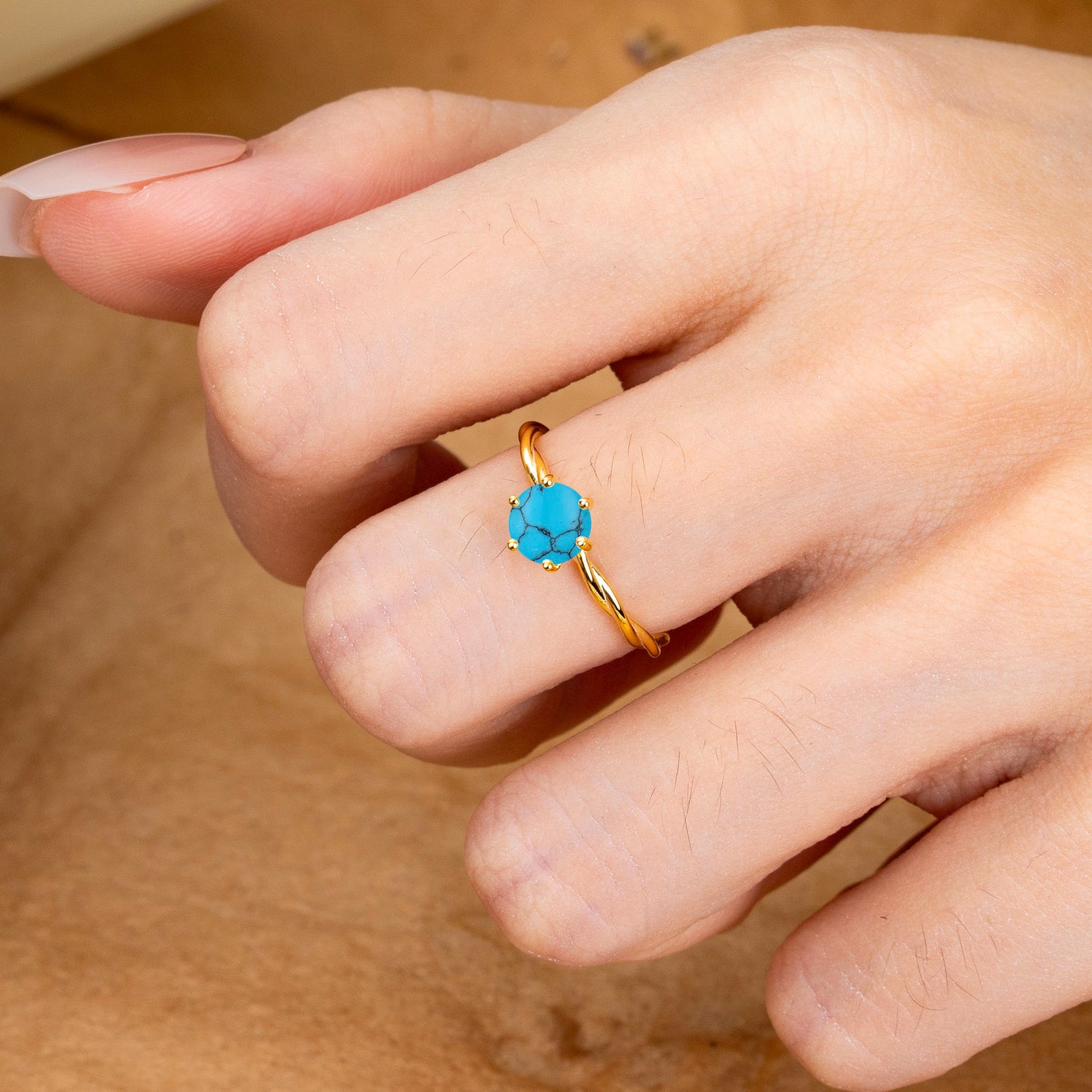 Round Cut Turquoise Timeless Solitaire Engagement Ring with Twisted Band