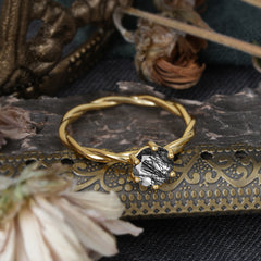 Round Cut Black Rutilated Quartz Timeless Solitaire Engagement Ring with Twisted Band