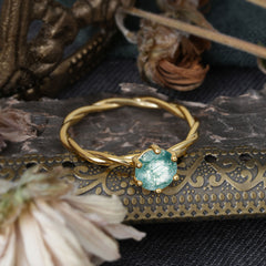 Round Cut Moss Agate Timeless Solitaire Engagement Ring with Twisted Band